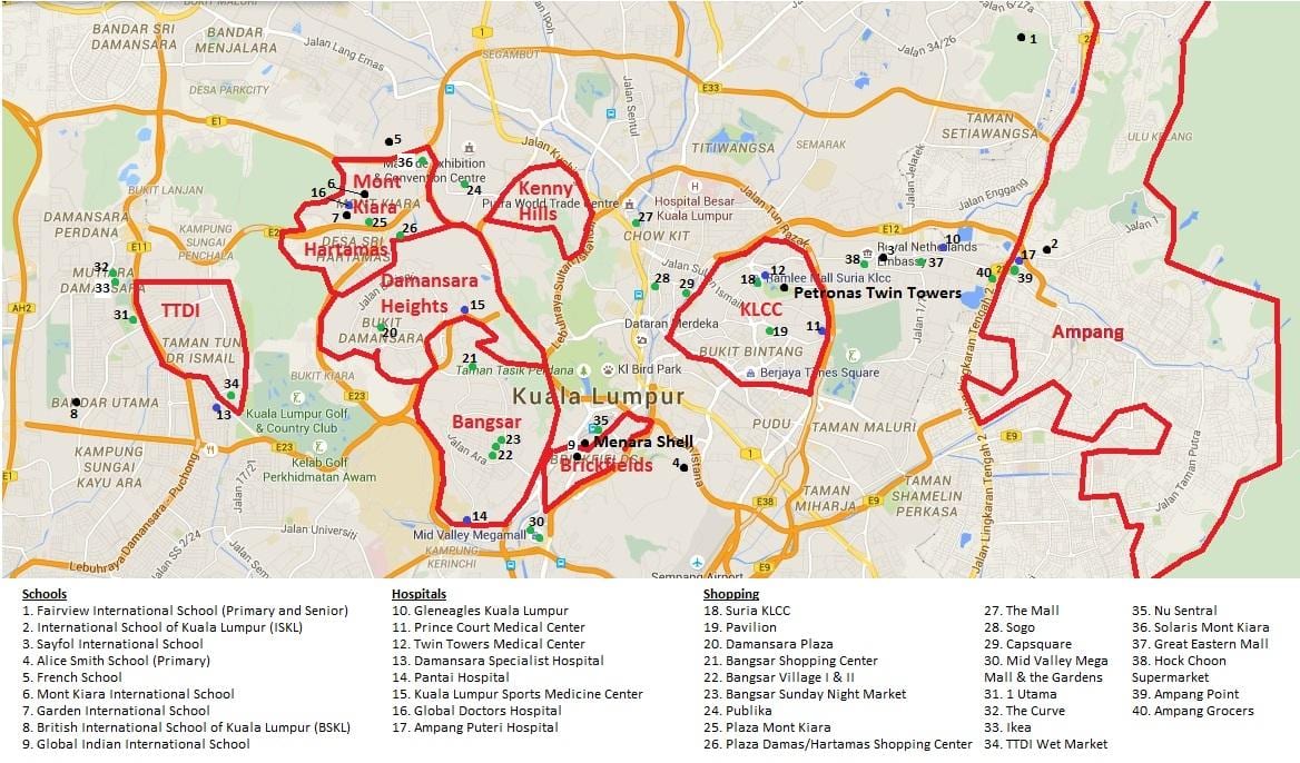 kuala lumpuru područje mapu