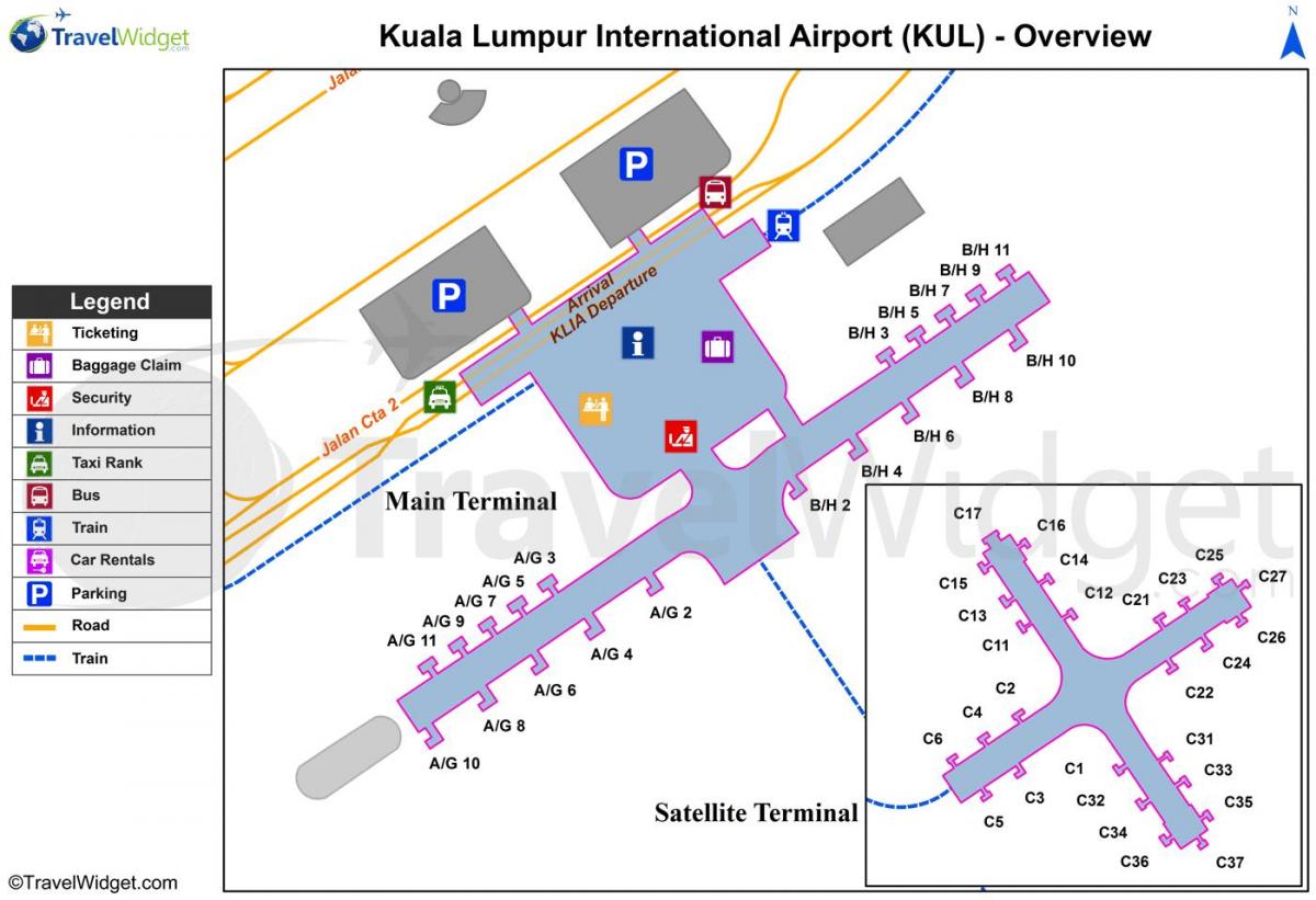 kuala lumpuru aerodrom glavni terminal mapu
